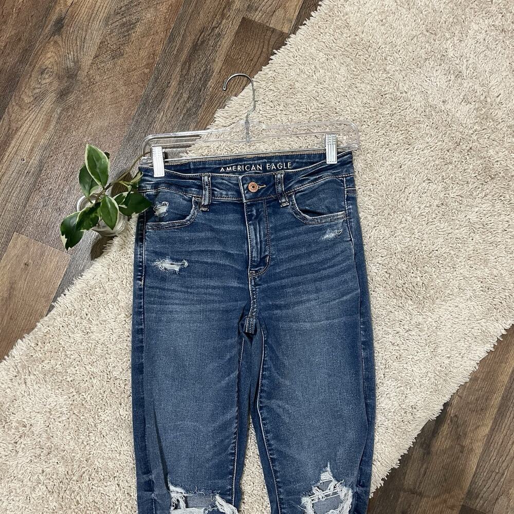 American Eagle Size 4 Medium Wash Distressed High-Rise Jegging Skinny Jeans - Picture 2 of 7